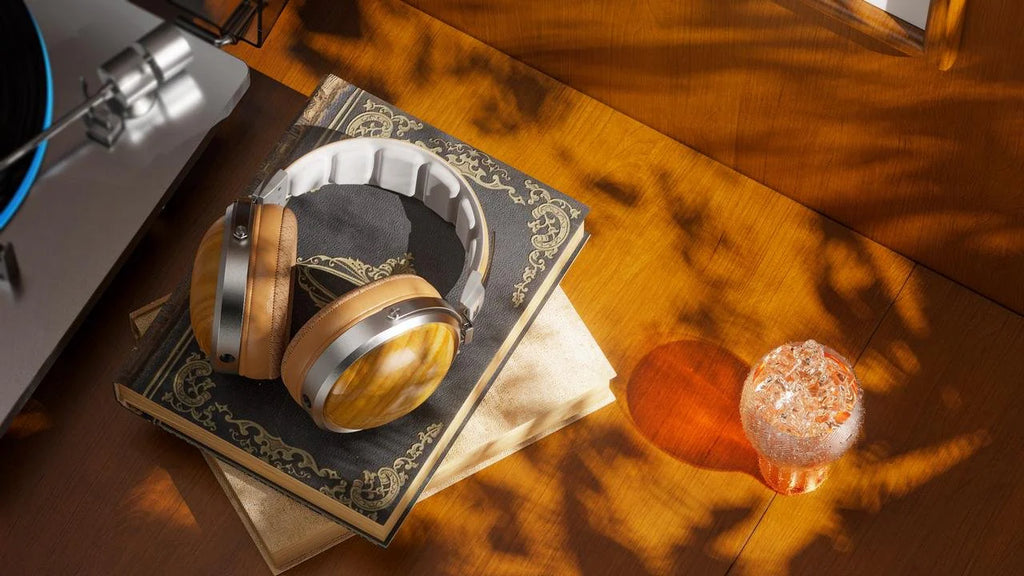 FiiO FT1 closed-back over-ear headphones with walnut wood cups, in black