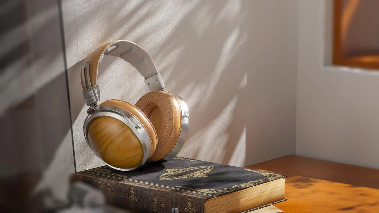 FiiO FT1 closed-back over-ear headphones with walnut wood cups, in black