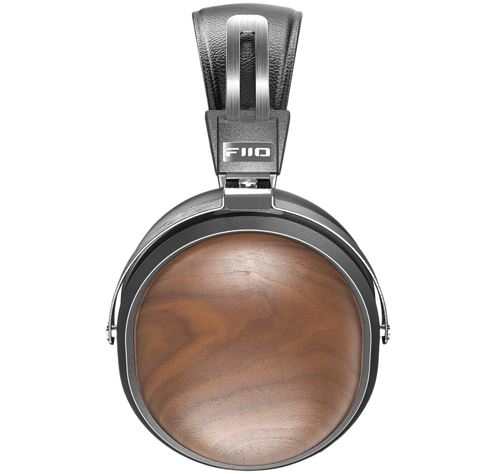 FiiO FT1 closed-back over-ear headphones with walnut wood cups, in black