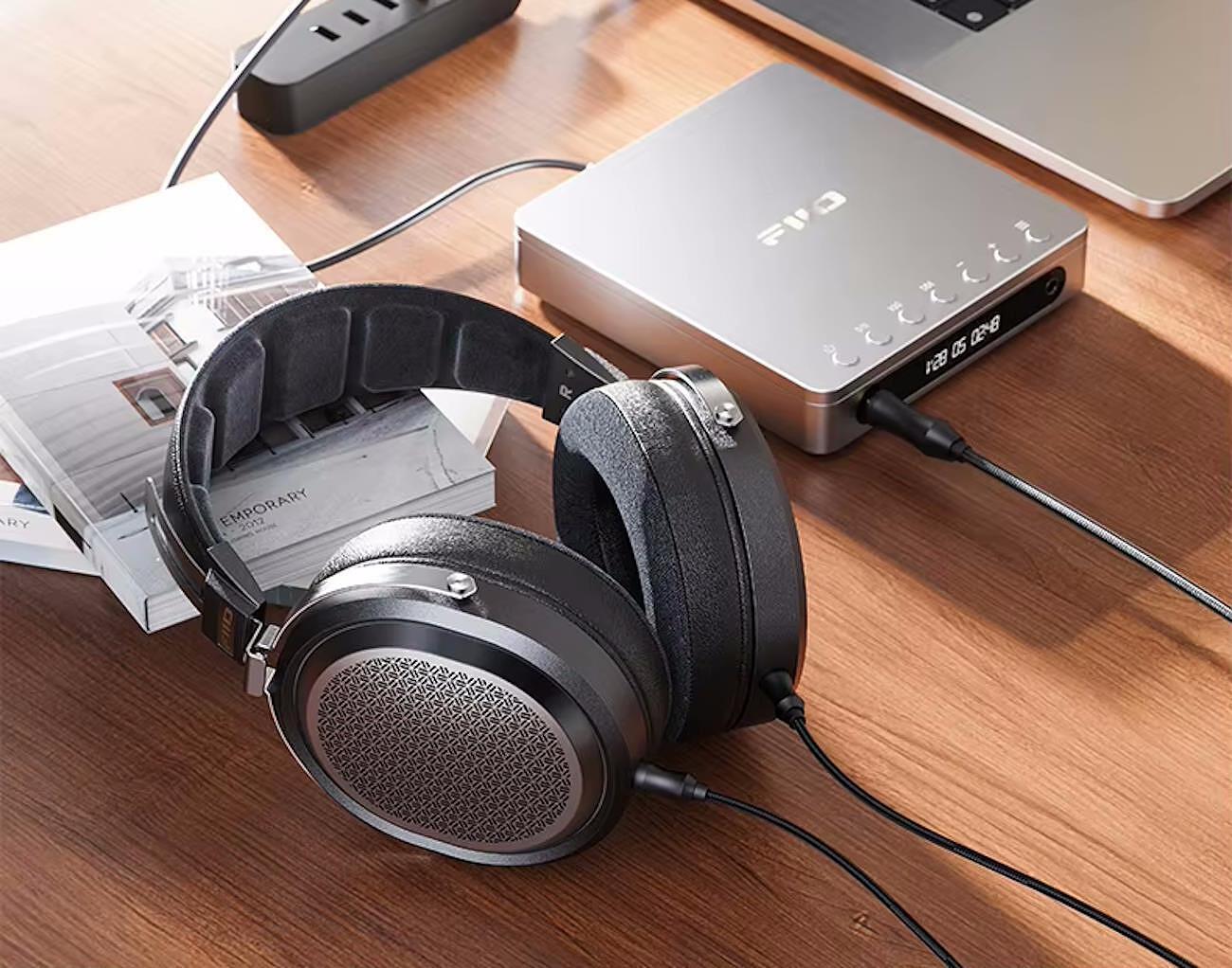 FiiO FT1 Pro open-back planar headphones, rear view in black