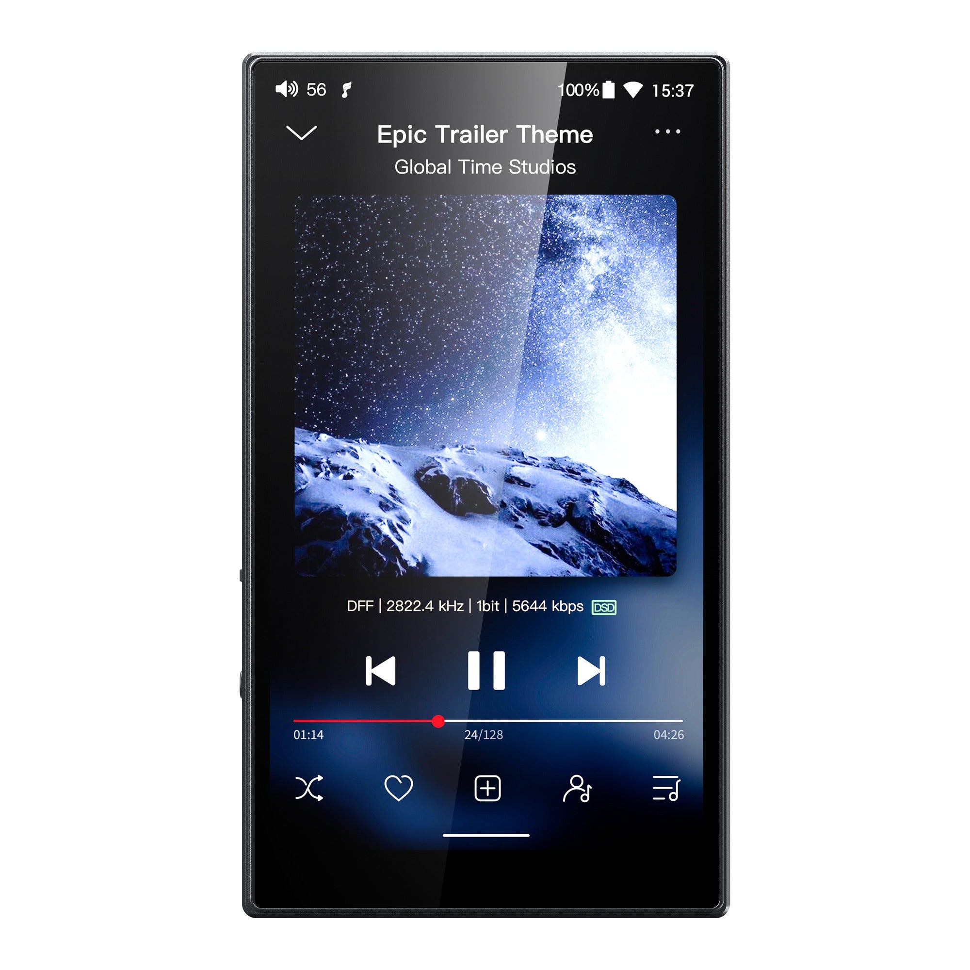 FiiO M21 portable music player, in black, front view