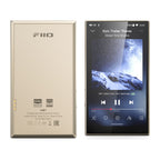 FiiO M21 portable music player, in gold, front and back view