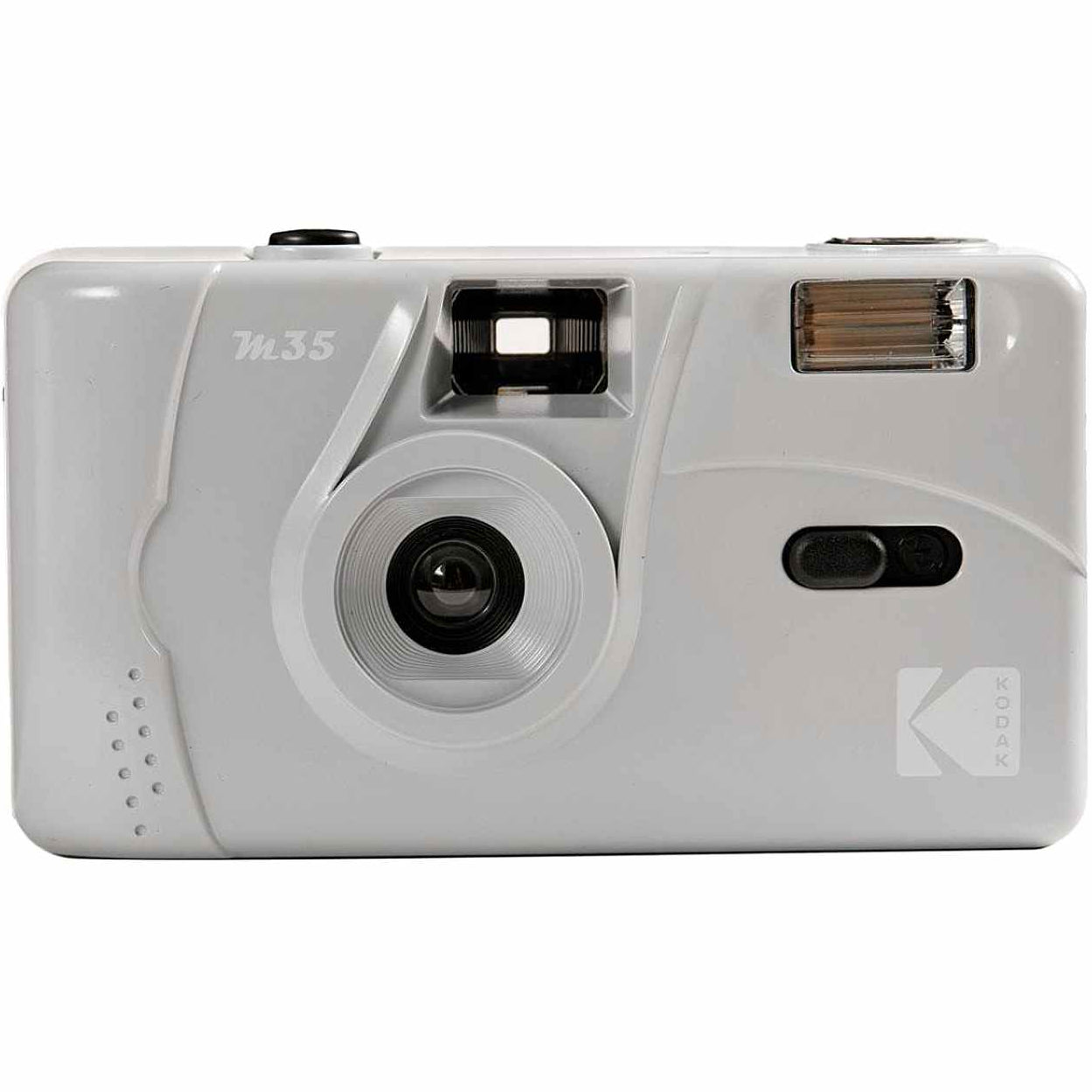 Gray Kodak M35 reusable compact film camera with manual controls and vintage design.