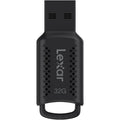 Lexar JumpDrive V400 USB 3.0 flash drive showing sleek gray design and USB connector for fast data transfer.