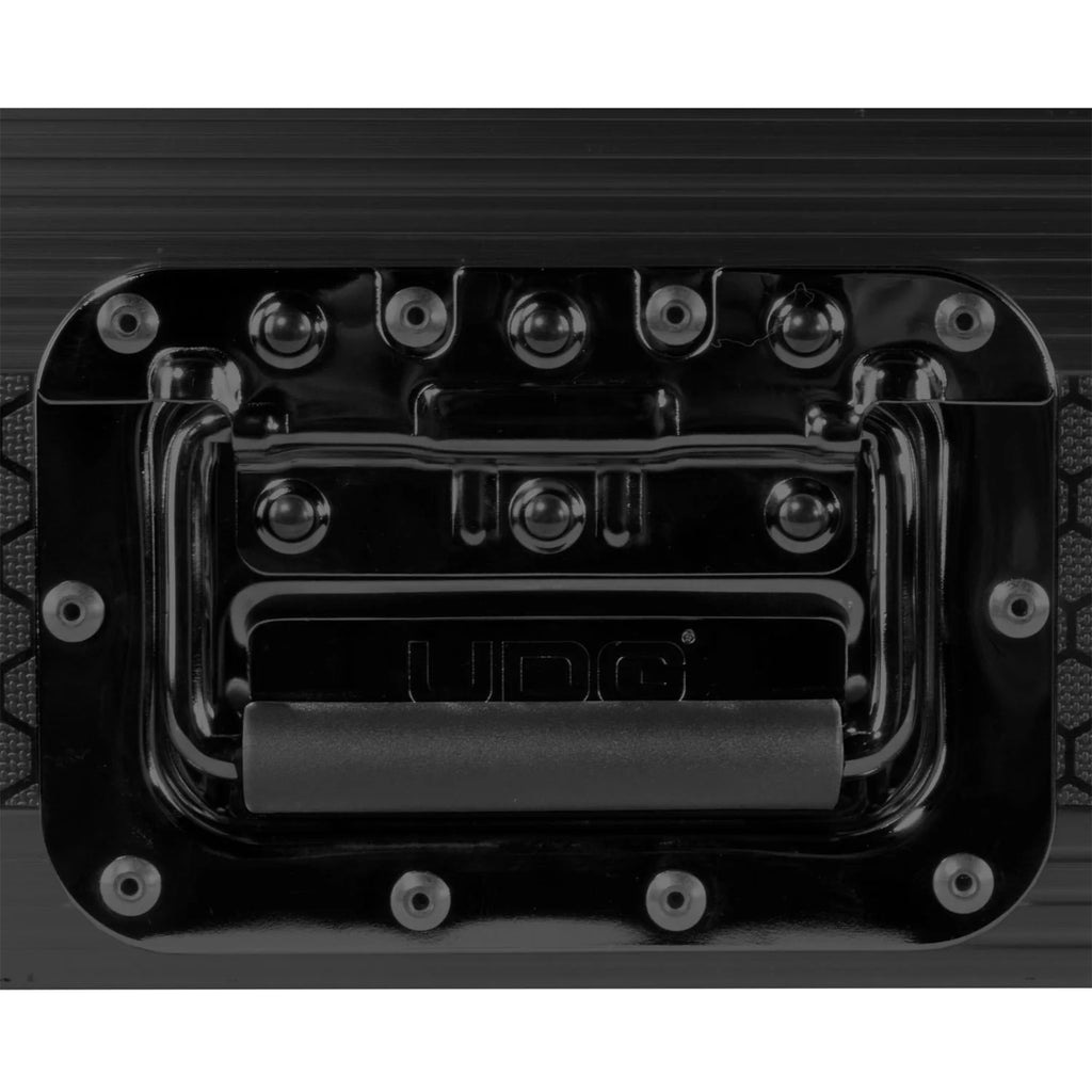 UDG Ultimate Flight Case AlphaTheta DDJ-GRV6 black DJ flight case with handle and laptop shelf for DJ equipment protection.