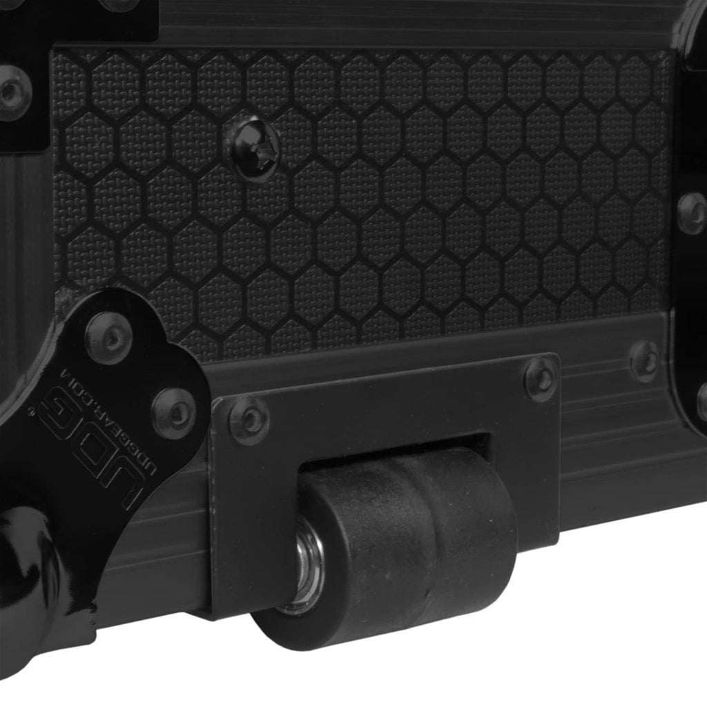 UDG Ultimate Flight Case for Pioneer XDJ-RX3 DJ controller with wheels, durable black design, compact for easy transport.