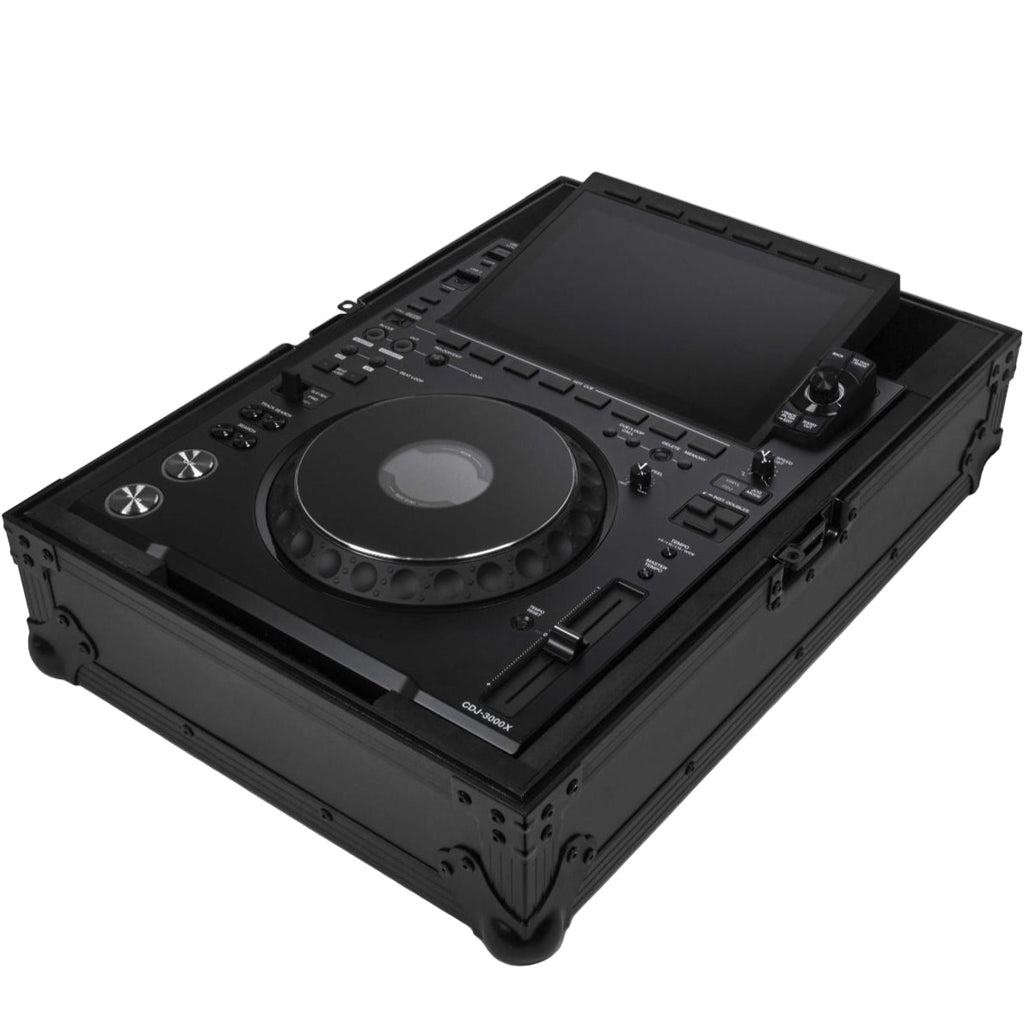 Open AlphaTheta FLT-3000X DJ flight case designed for CDJ-3000X, showing padded interior and secure compartments.