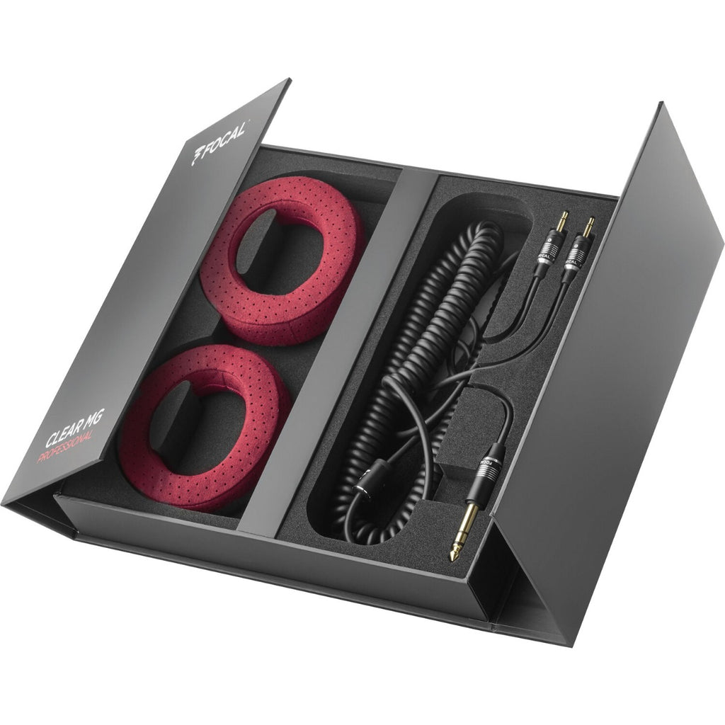 Focal Clear MG Professional open-back headphones, black, rear view.
