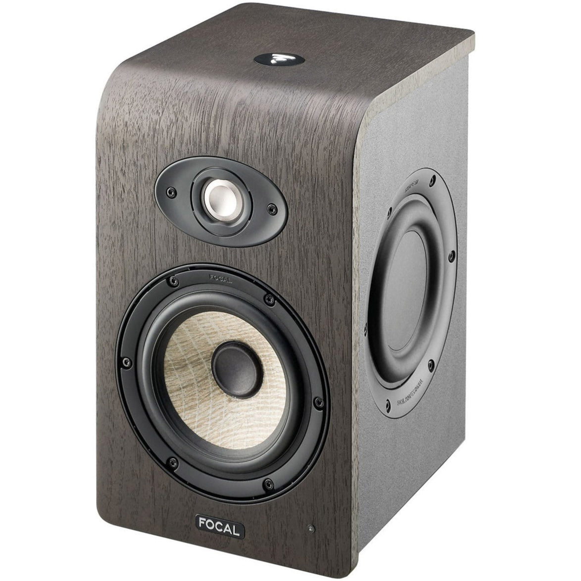 Focal Shape 50 active nearfield monitor speakers with sleek black finish and control knobs on the front panel.