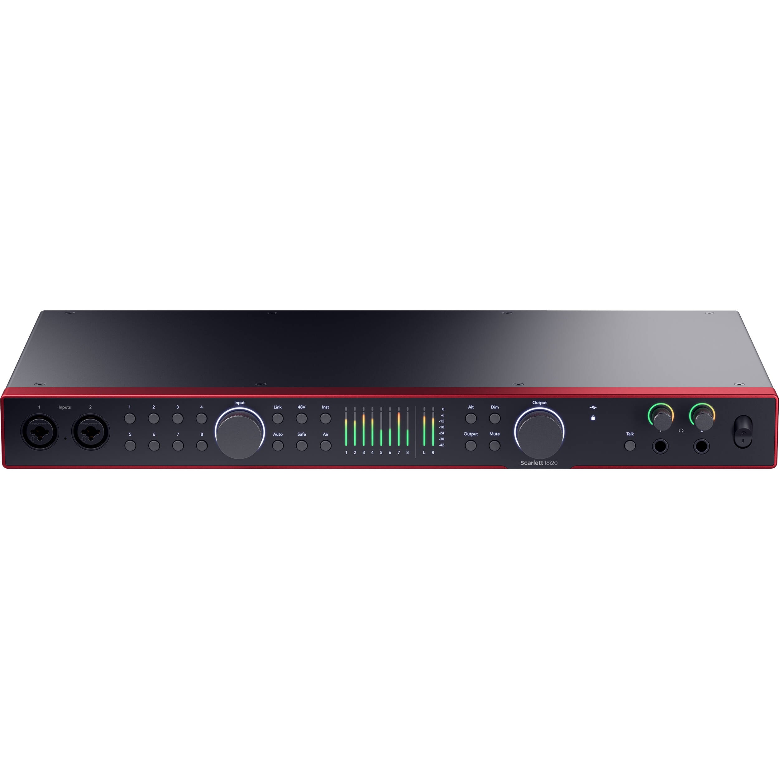 Focusrite Scarlett 18i20 4th Gen audio interface, front angle view