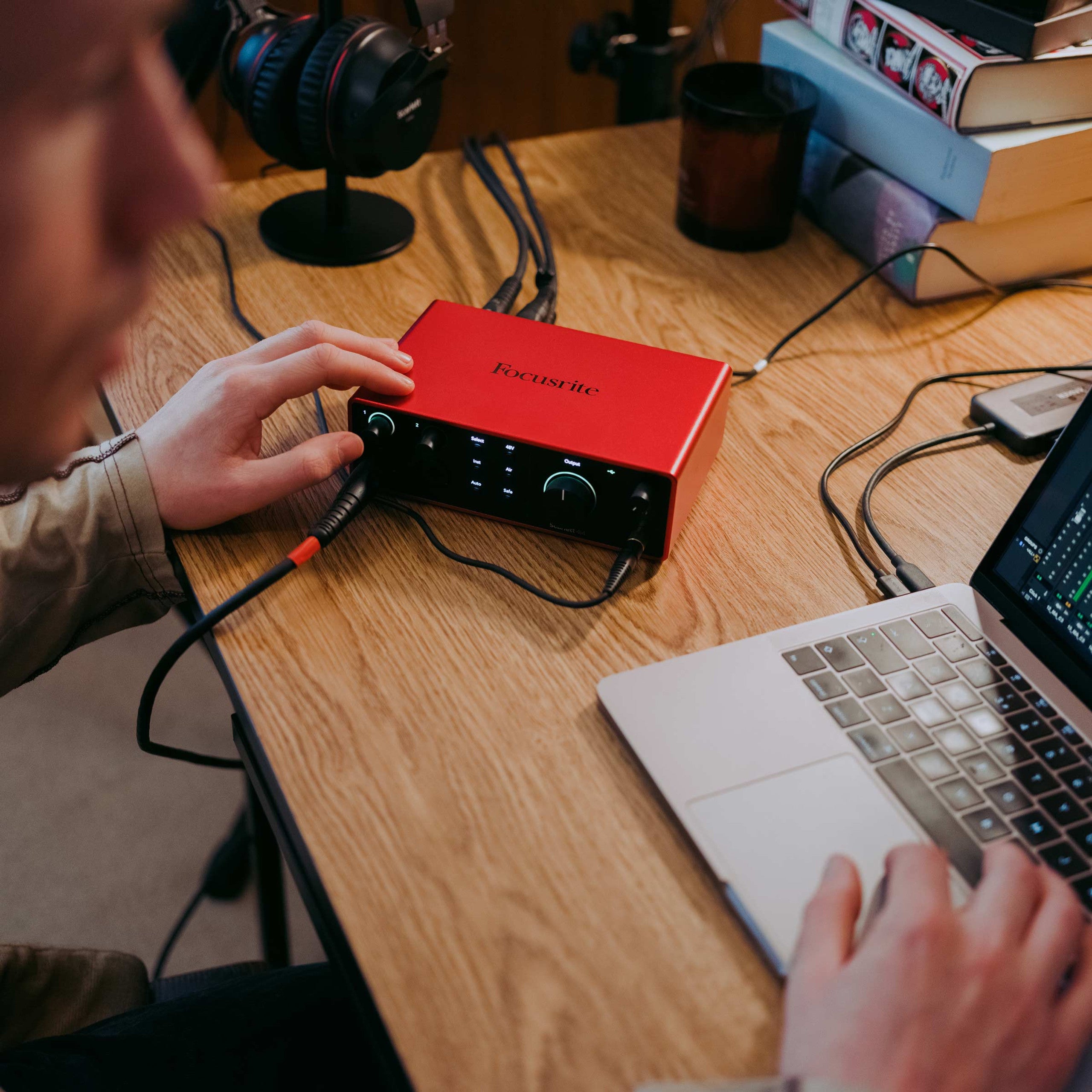 Focusrite Scarlett 4i4 4th Gen audio interface, lifestyle setup