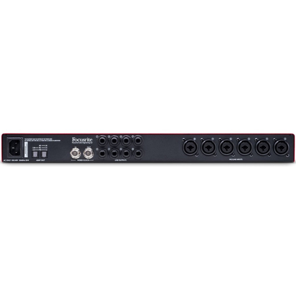 Focusrite Scarlett OctoPre microphone preamp unit with multiple input channels and control knobs for professional audio recording.