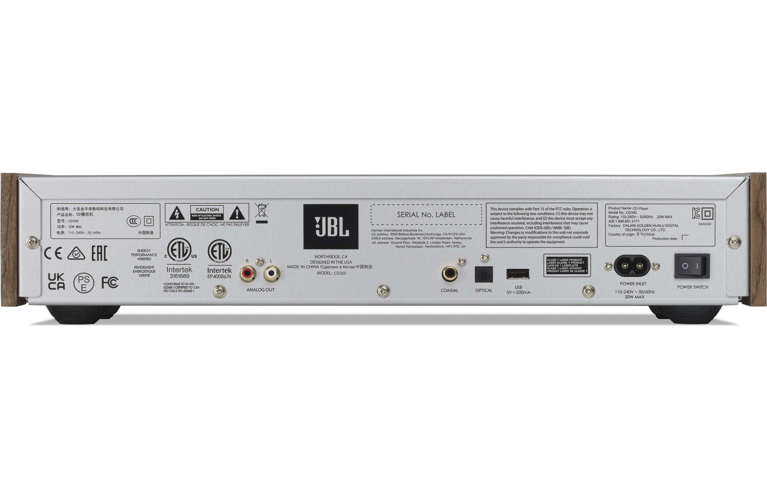 JBL CD350 Classic CD player with sleek design and control buttons, black finish, and disc tray visible in the image.