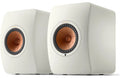 KEF LS50 Wireless II wireless speakers with sleek black finish and modern design, featuring dual drivers and minimalist look.