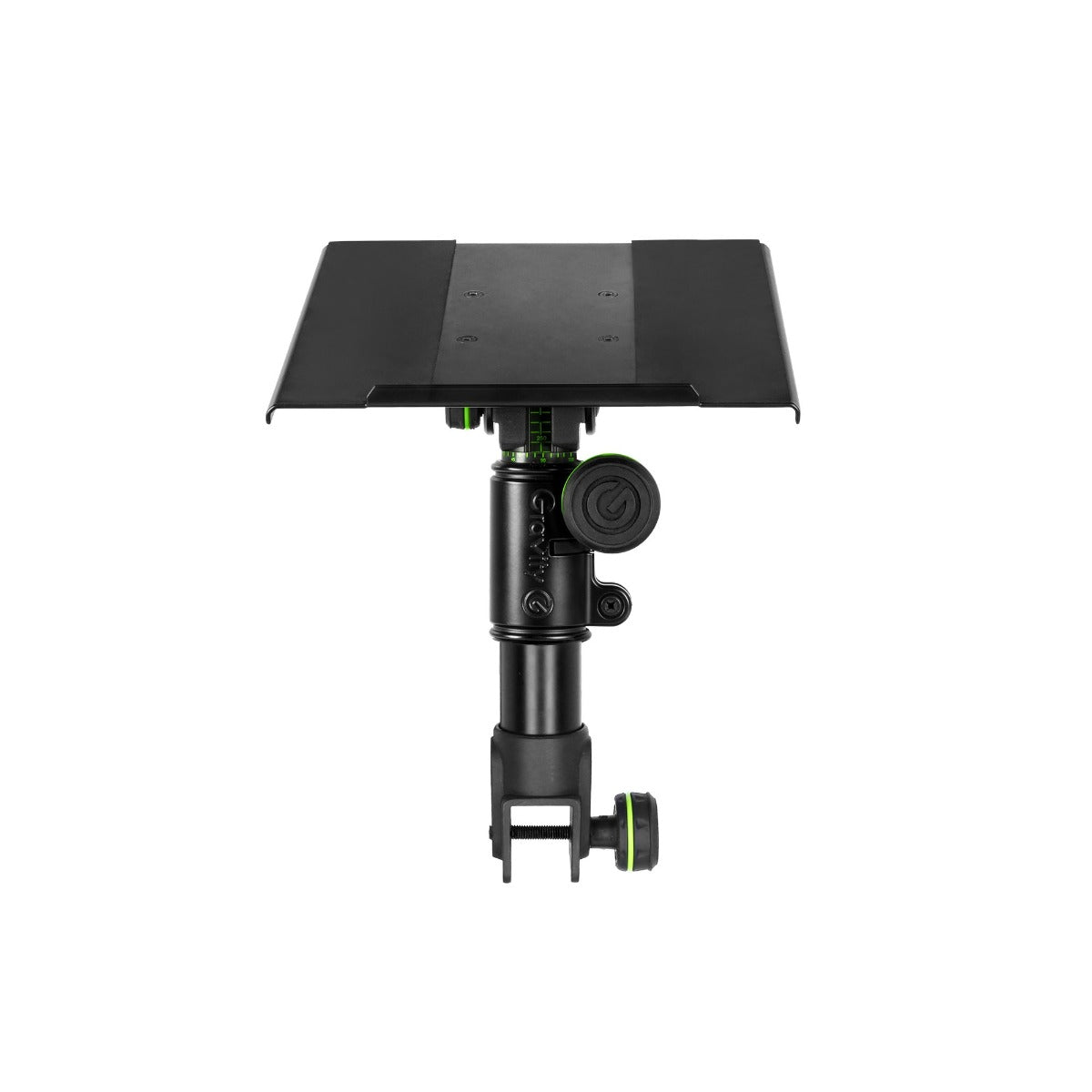 Gravity FT 01 MT B speaker stands, black metal with adjustable height, designed for supporting home audio or studio speakers.
