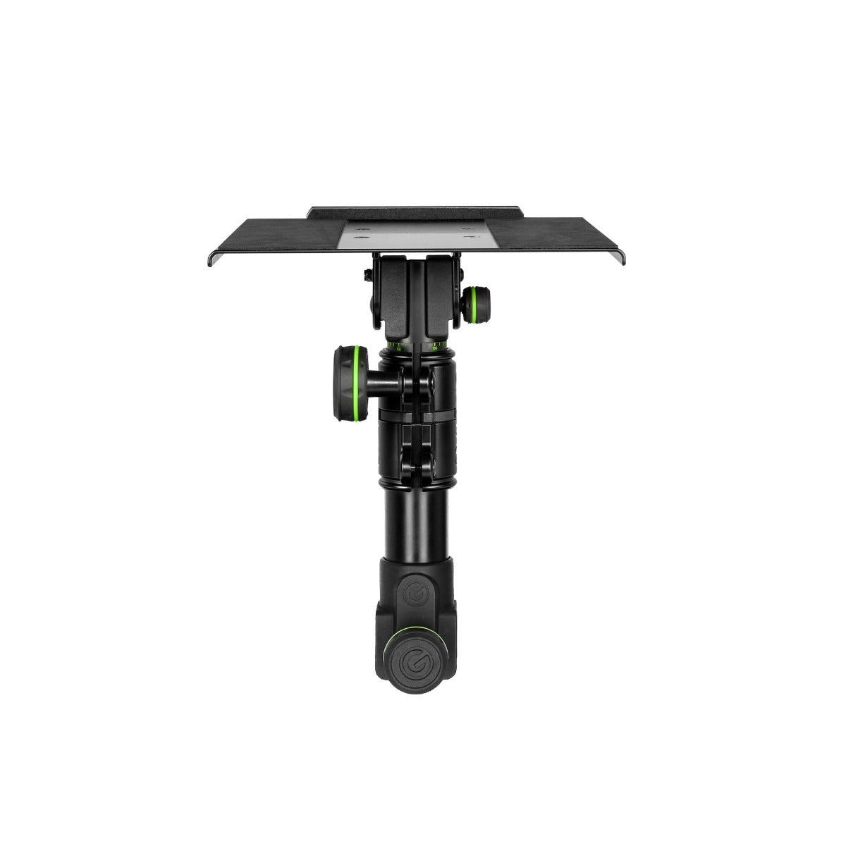 Gravity FT 01 MT B speaker stands, black metal with adjustable height and sturdy base for audio equipment support.