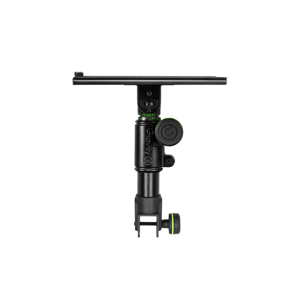 Gravity FT 01 MT B speaker stands, black metal with adjustable height, designed for supporting audio speakers.