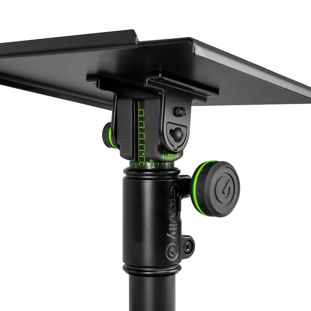 Gravity FT 01 MT B speaker stands in black, featuring sturdy metal construction and adjustable height for optimal sound placement.
