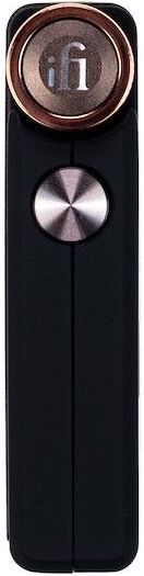 iFi Audio Go BLU headphone amplifier and DAC, compact black device with control knobs and input ports on top, designed for high-quality audio.