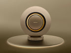Marantz Horizon Grand wireless speaker in champagne color with sleek modern design and control buttons on the top.