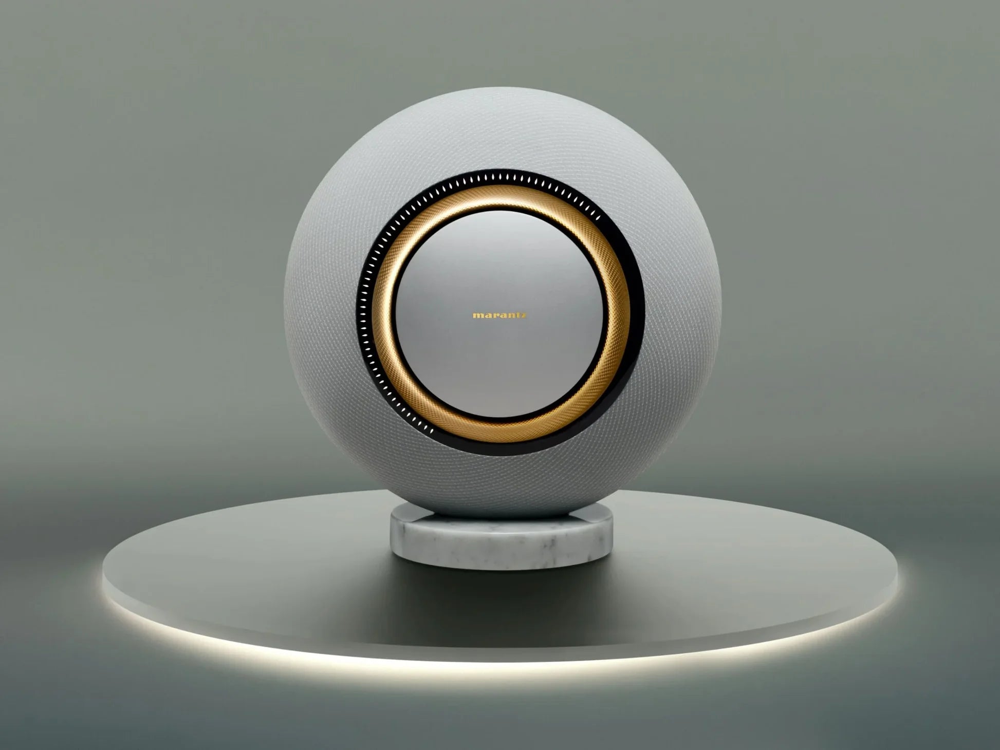Marantz Horizon Grand wireless speaker with sleek design, showing its modern appearance and compact size.