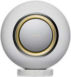 Marantz Horizon Grand wireless speakers with sleek design and modern controls, positioned on a wooden surface.
