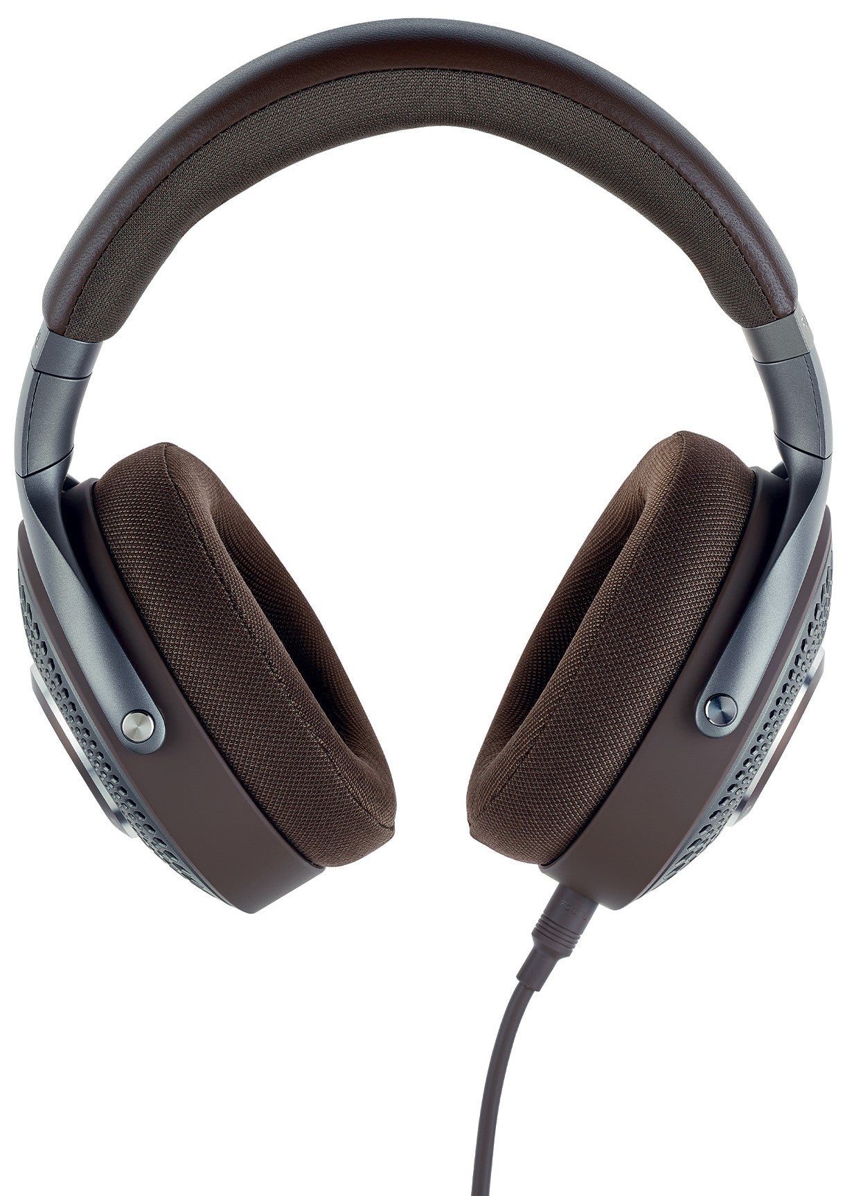 Focal Hadenys wired headphones with a close-up of the earcup and cable connection showing the sleek design and branding.