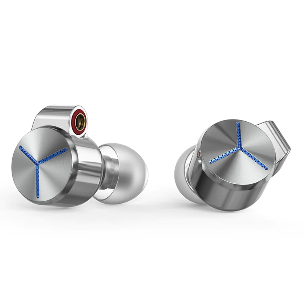 Silver FiiO FA7S in-ear headphones with sleek design and detachable cables, displayed on a plain background.