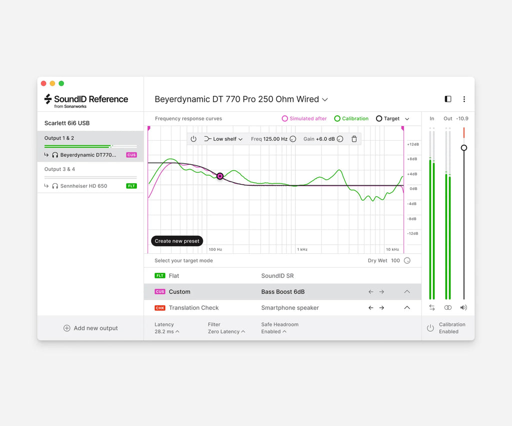 Sonarworks SoundID Reference headphones calibration software interface on headphones for accurate music production.