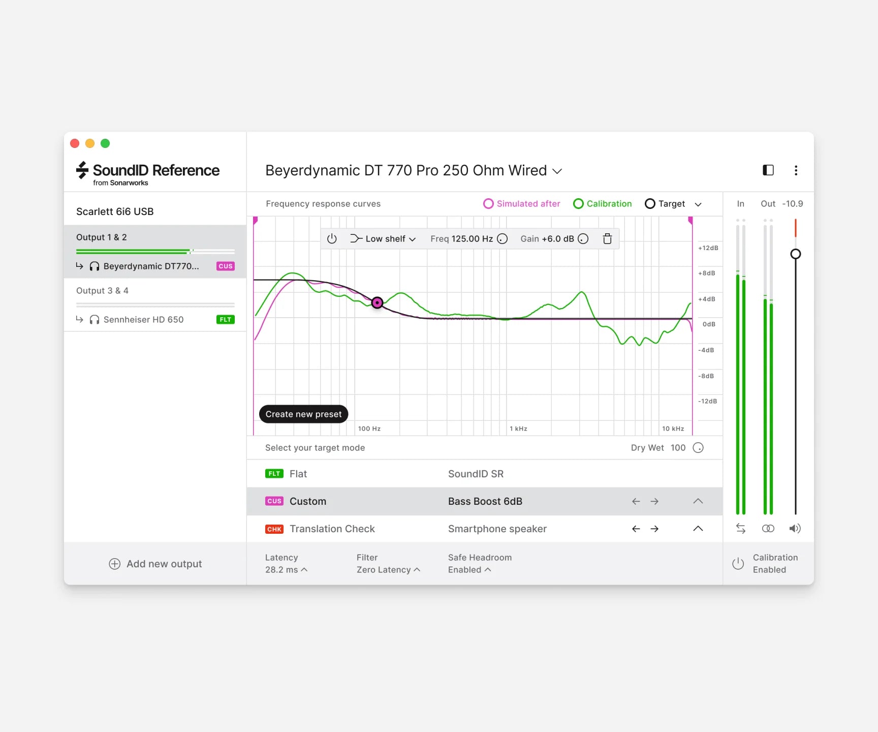 Sonarworks SoundID Reference headphones calibration software interface on headphones for accurate music production.