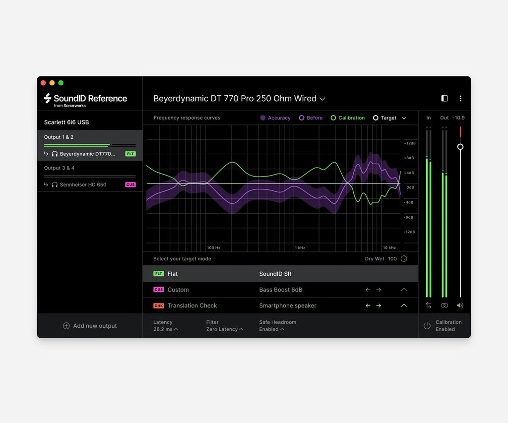 Dark mode headphones with Sonarworks SoundID Reference music production software interface displayed on screen.