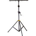 Hercules Stands LS700B PA speaker stands with adjustable height locking mechanisms, black metal construction, and secure tripod base