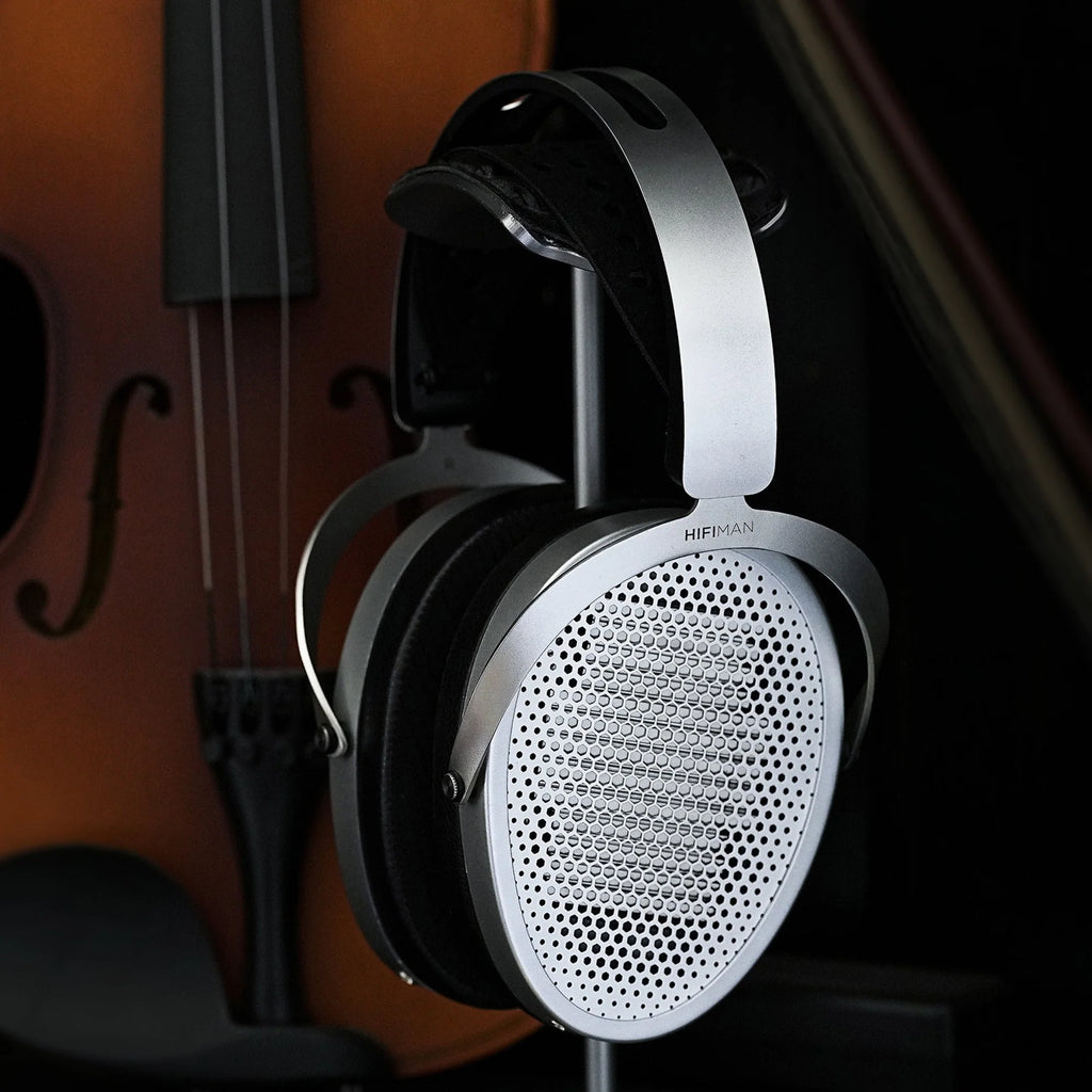 HiFiMAN Edition XV open-back planar magnetic wired headphones with black ear cups and headband, detailed close-up view.