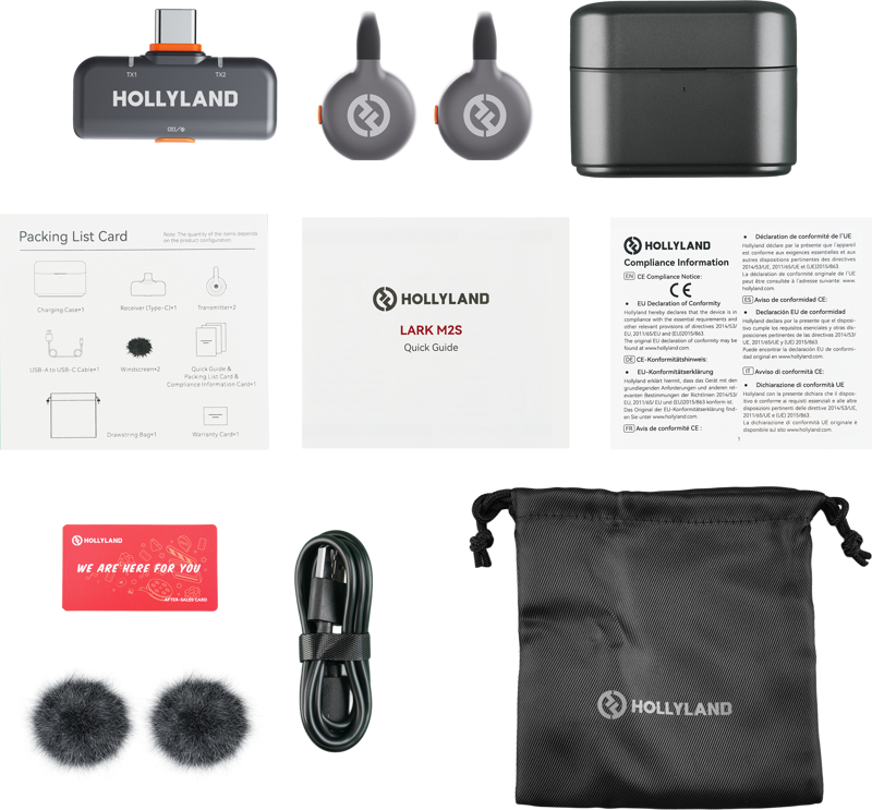 Hollyland Lark M2S USB-C Combo (1RX - USB-C) wireless microphone system.