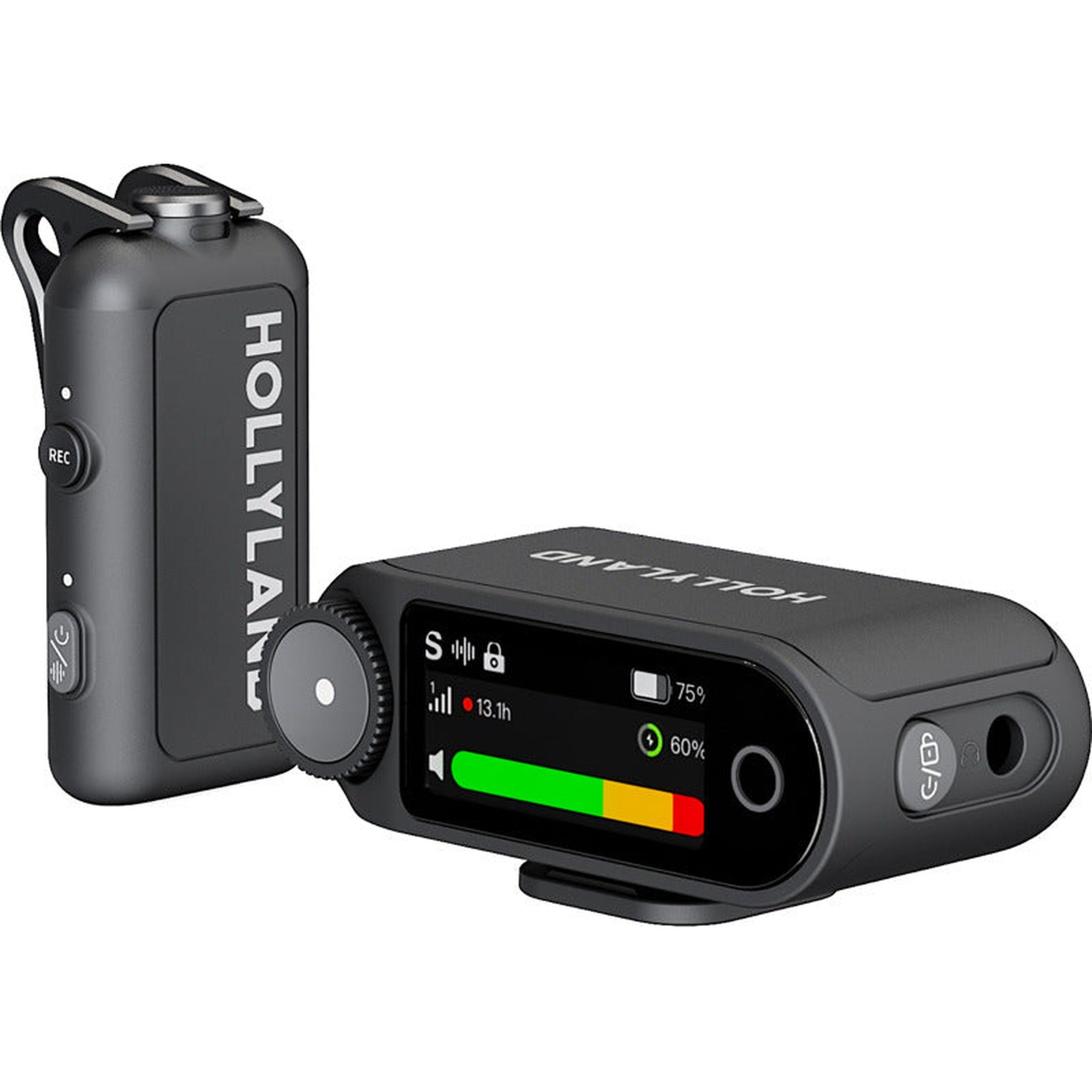 Hollyland Lark Max 2 Solo creator wireless microphone system with compact transmitter and receiver, designed for high-quality audio.