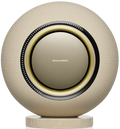 Marantz Horizon wireless speakers in champagne finish, sleek modern design with fabric grille and minimalist controls.