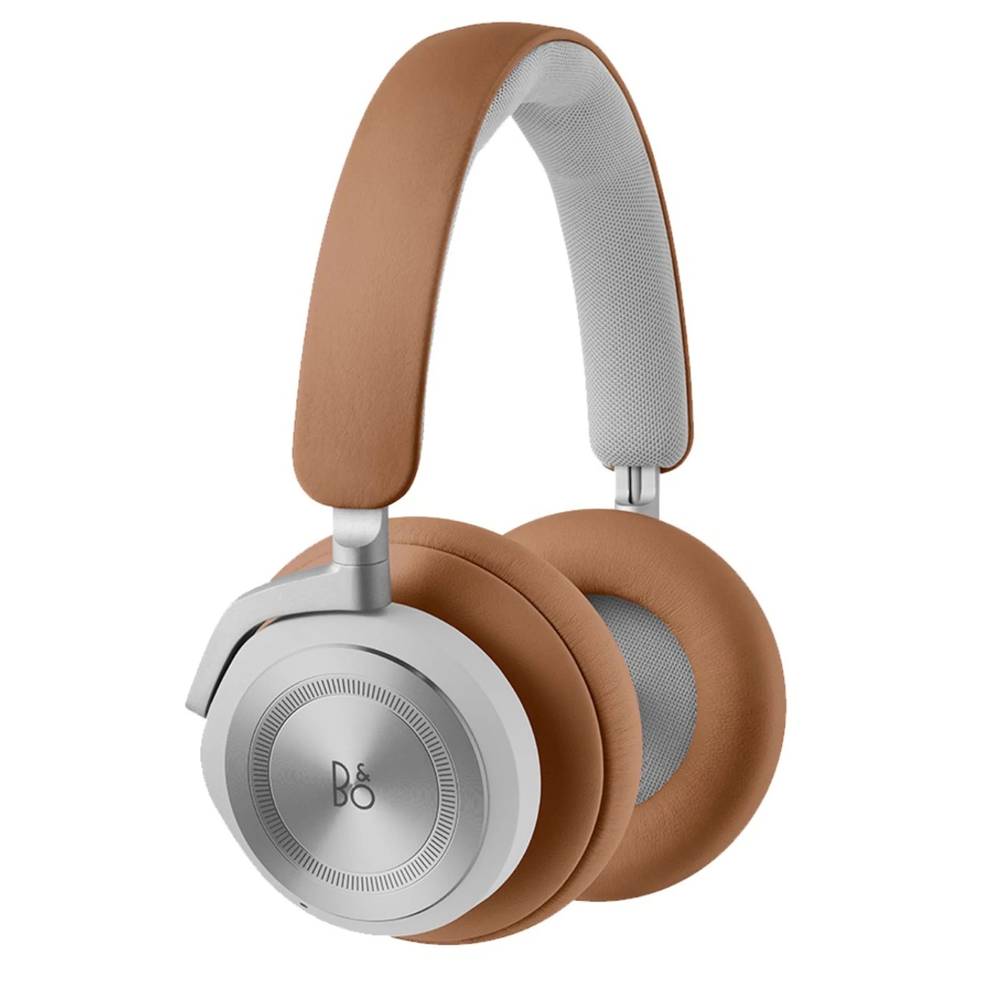 Bang & Olufsen Beoplay HX wireless headphones with timber-colored ear cups and sleek design, shown in close-up image.