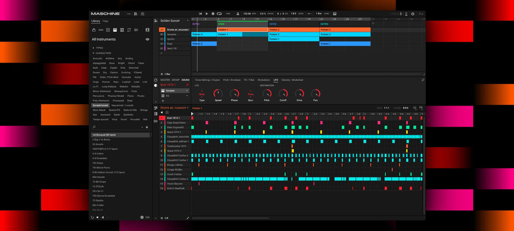 Native Instruments Maschine 3 Bundle music production software interface with pads and controls for music creation and production.
