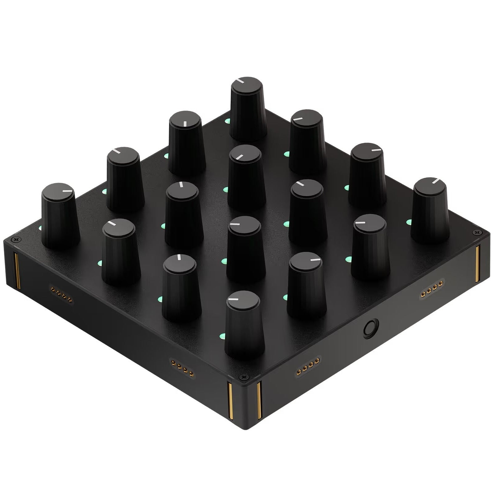 Intech Studio PO16 Linear Series 3 MIDI controller with rotary knobs and faders, compact design, black finish.
