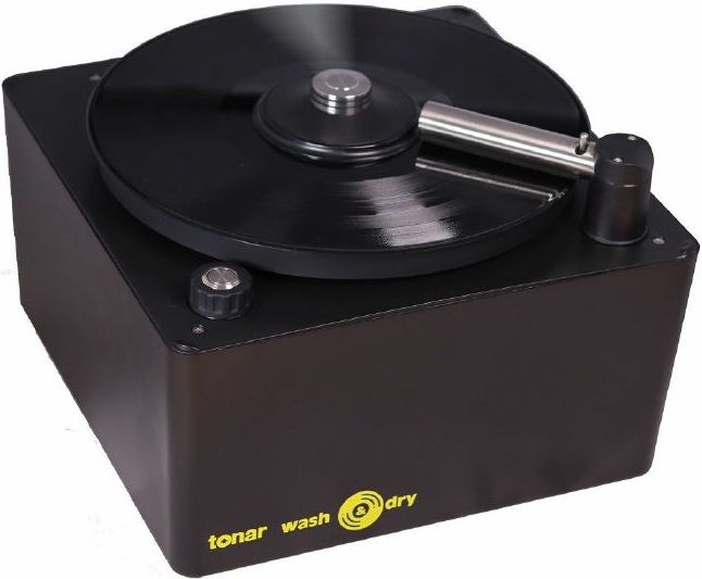 Tonar Wash & Dry Record Cleaning Machine with brushes for cleaning vinyl records, designed for thorough record maintenance.