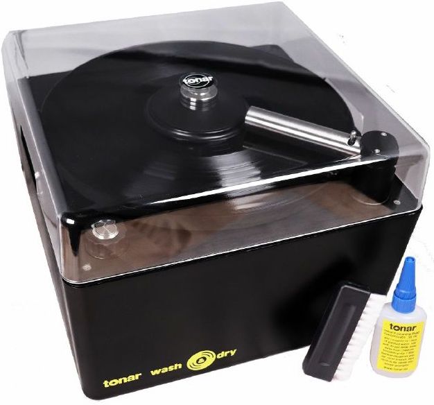 Tonar Wash & Dry Record Cleaning Machine with brushes for cleaning vinyl records, designed for thorough record maintenance.