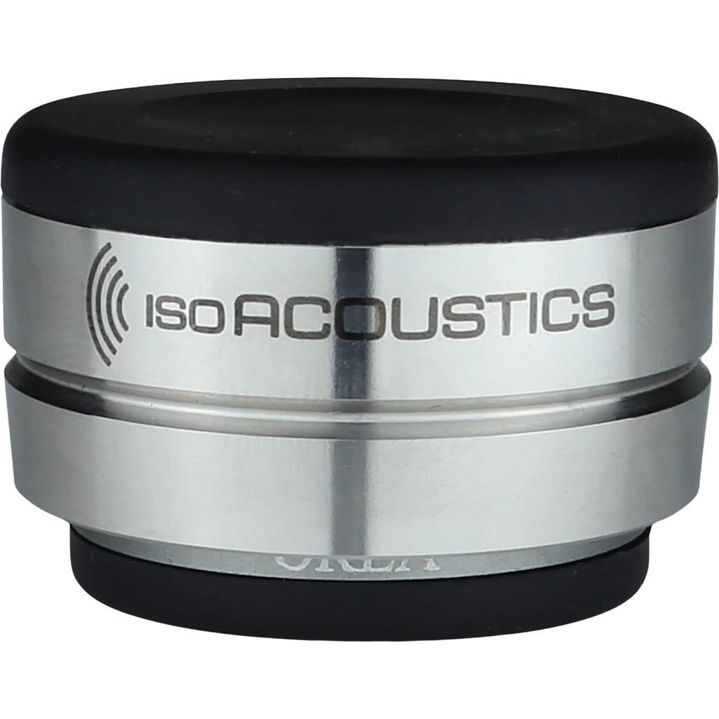 IsoAcoustics Orea Graphite speaker stands with sleek black finish, designed to improve audio clarity and stability for home speakers.