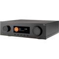 JBL MA7100HP stereo amplifier with sleek black design and control knobs, showcasing high-performance audio equipment.