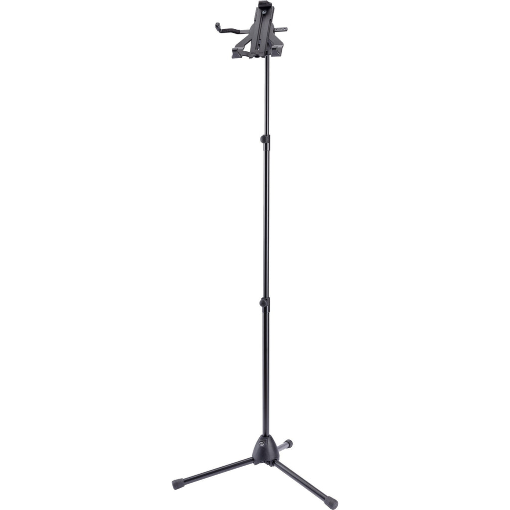 K&M 19775 microphone multimedia stand with adjustable arm and holder for professional audio equipment.