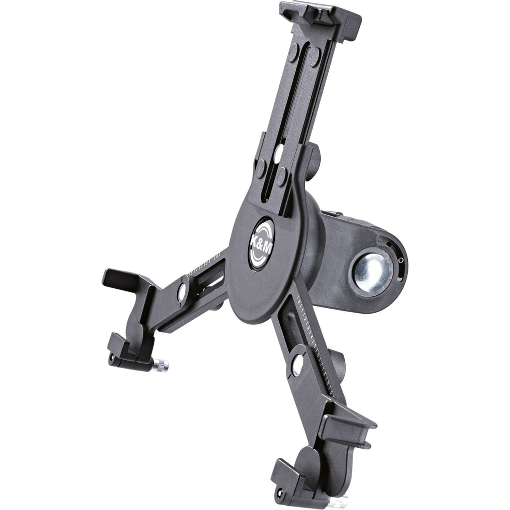 K&M 19790 multimedia microphone stand with adjustable height and tripod base, suitable for studio and stage use.