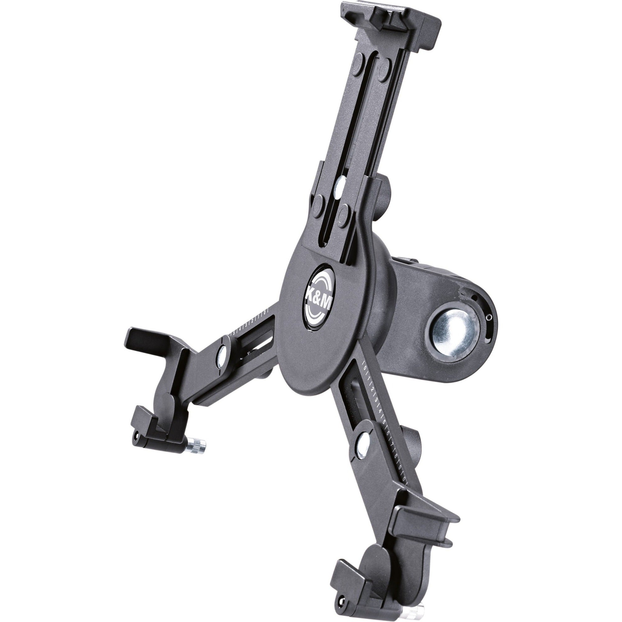 K&M 19790 multimedia microphone stand with adjustable height and tripod base, suitable for studio and stage use.