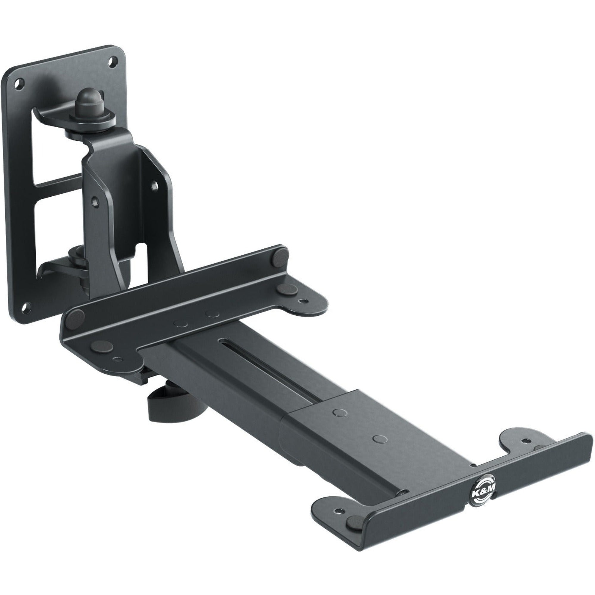 K&M 24166 speaker wall mount for studio monitor stands, securely holding speakers on the wall with adjustable angles.