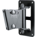 Black K&M 24471 studio monitor stands with adjustable height and sturdy construction for professional audio setups.