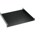 K&M 28481 19-inch rack shelf 1U mounted in a server rack for secure equipment storage and organization.