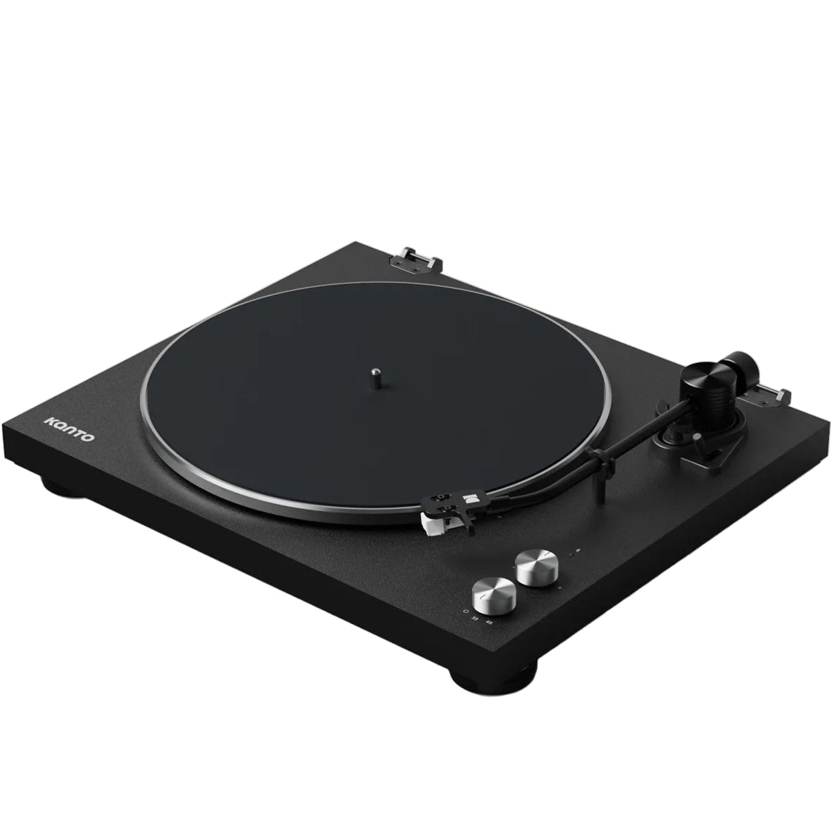 Kanto Audio OBI3 turntable, in silver, side view